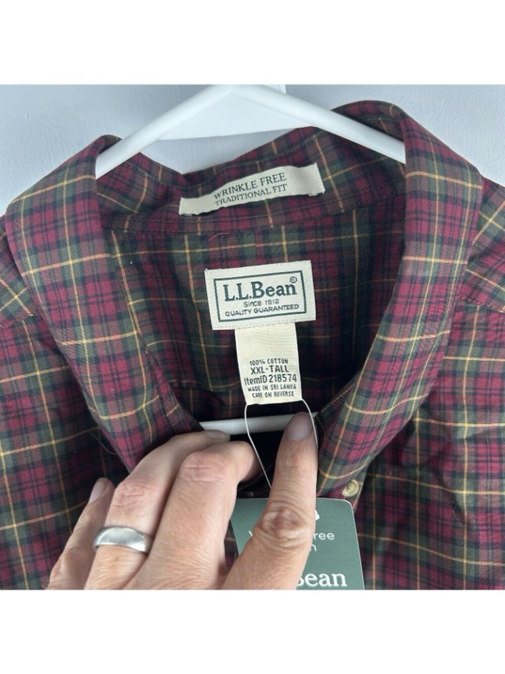 LL Bean Men's Red Plaid 2xlt Tall Button Up 218574 NWT Traditional Fit - Picture 6 of 9